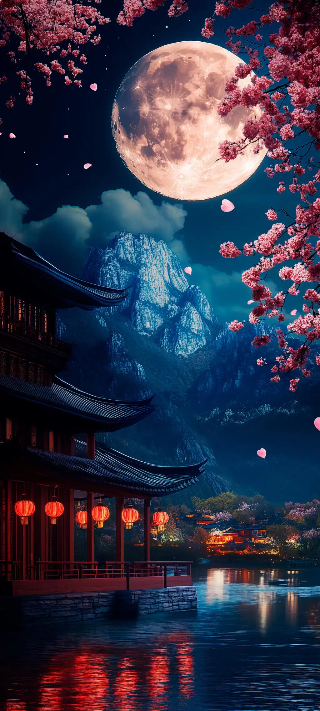 Blood Moon Over Sea Landscape Wallpaper